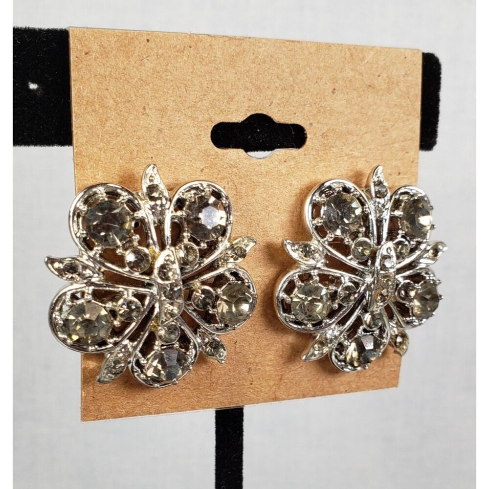 Vintage RARE Coro 1940's Dramatic Decadent Diamond Rhinestone Clip On Earrings - Picture 4 of 16